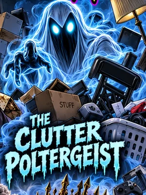 The Clutter Poltergeist, a blue ghost of boxes and cables