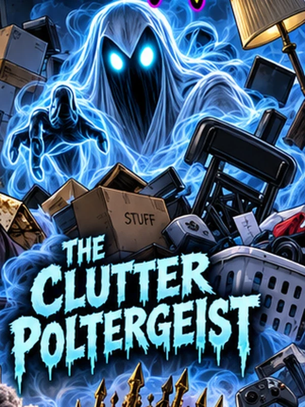 The Clutter Poltergeist, a blue ghost of boxes and cables