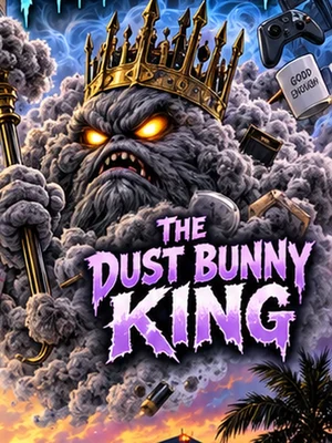 The Dust Bunny King, a crowned grey dust cloud with a sceptre