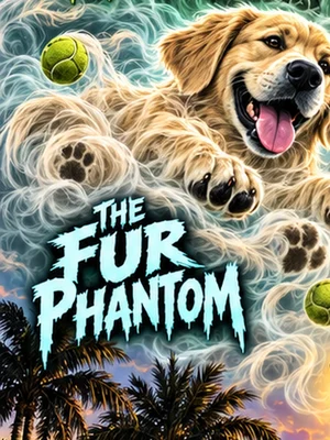 The Fur Phantom, a golden retriever wreathed in a cloud of shed fur
